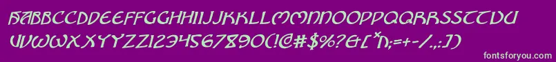 フォントBrinAthynRotalic – 紫の背景に緑のフォント