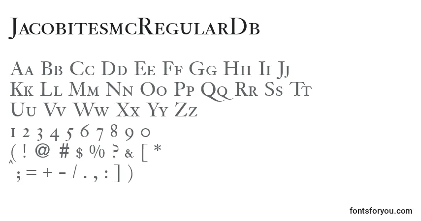 A fonte JacobitesmcRegularDb – alfabeto, números, caracteres especiais