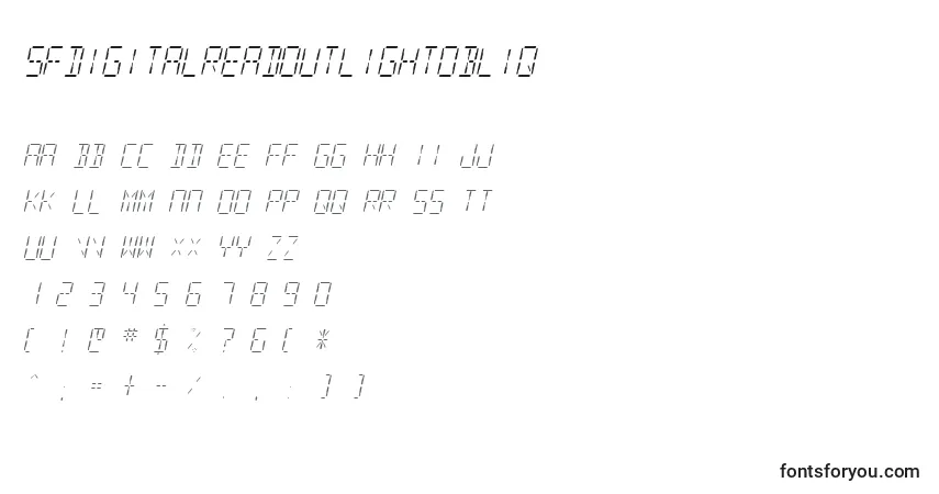 Шрифт SfdigitalreadoutLightobliq – алфавит, цифры, специальные символы