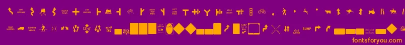 EsriUsMutcd2-fontti – oranssit fontit violetilla taustalla