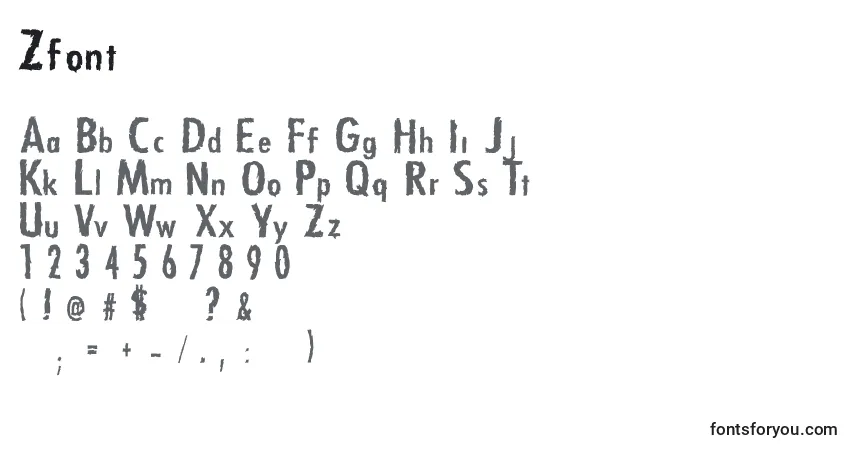 Schriftart Zfont – Alphabet, Zahlen, spezielle Symbole