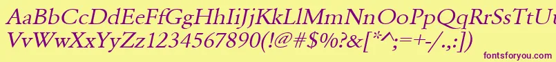 UrwgaramondtextwidOblique Font – Purple Fonts on Yellow Background