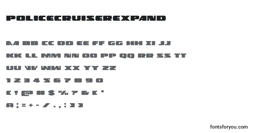 Schriftart Policecruiserexpand – Alphabet, Zahlen, spezielle Symbole