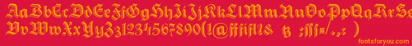 HermannGotisch-Schriftart – Orangefarbene Schriften auf rotem Hintergrund