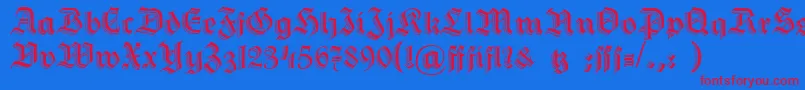 HermannGotisch-Schriftart – Rote Schriften auf blauem Hintergrund