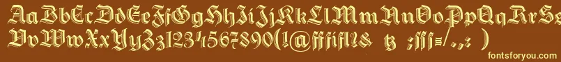 HermannGotisch-fontti – keltaiset fontit ruskealla taustalla