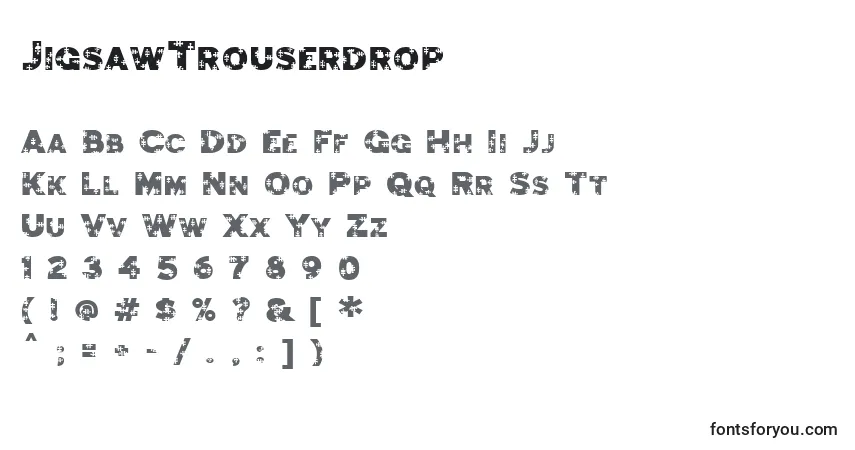 Czcionka JigsawTrouserdrop – alfabet, cyfry, specjalne znaki