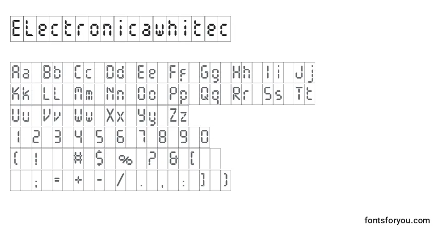 Czcionka Electronicawhitec – alfabet, cyfry, specjalne znaki