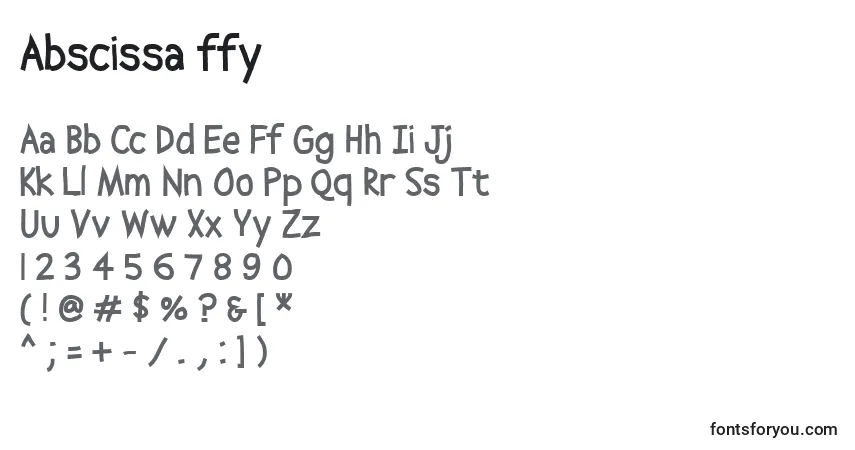 A fonte Abscissa ffy – alfabeto, números, caracteres especiais