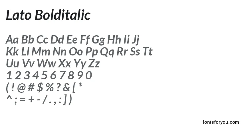 Schriftart Lato Bolditalic – Alphabet, Zahlen, spezielle Symbole