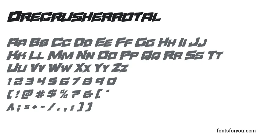 A fonte Orecrusherrotal – alfabeto, números, caracteres especiais