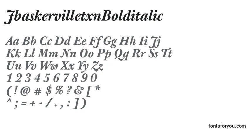 A fonte JbaskervilletxnBolditalic – alfabeto, números, caracteres especiais
