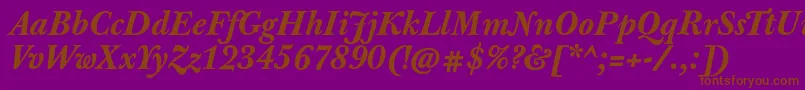 JbaskervilletxnBolditalic-Schriftart – Braune Schriften auf violettem Hintergrund