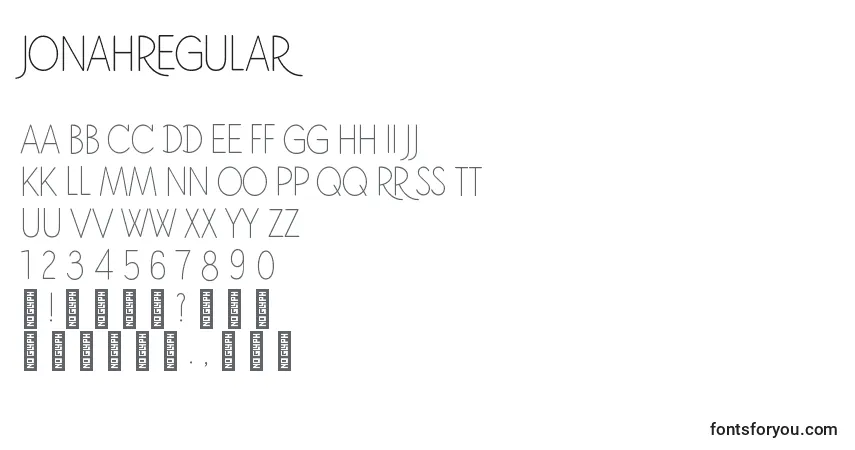 characters of jonahregular font, letter of jonahregular font, alphabet of  jonahregular font