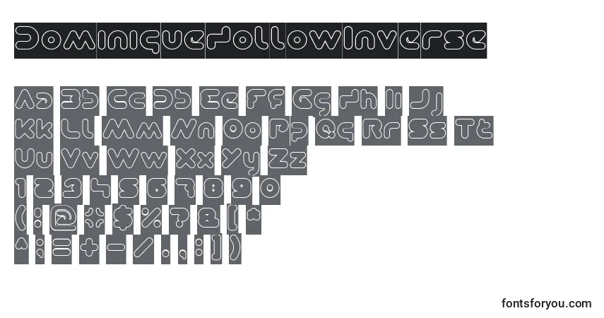 A fonte DominiqueHollowInverse – alfabeto, números, caracteres especiais