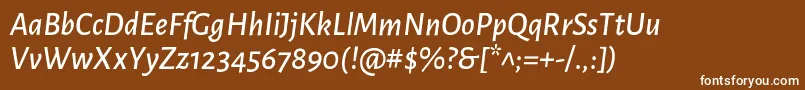 AlegreyasansMediumitalic-Schriftart – Weiße Schriften auf braunem Hintergrund