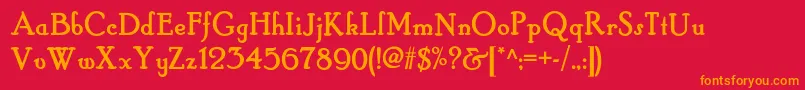 Hobbyhorsenf-Schriftart – Orangefarbene Schriften auf rotem Hintergrund
