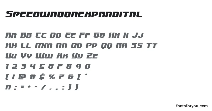 Schriftart Speedwagonexpandital – Alphabet, Zahlen, spezielle Symbole