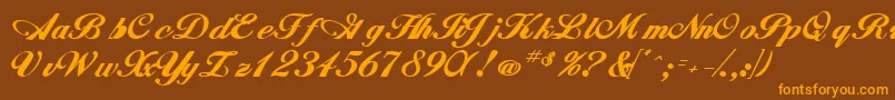 WhimsiScriptSskBold-Schriftart – Orangefarbene Schriften auf braunem Hintergrund