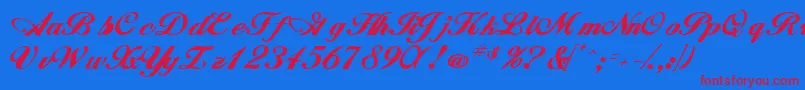 WhimsiScriptSskBold-Schriftart – Rote Schriften auf blauem Hintergrund