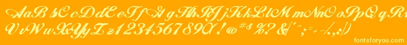 WhimsiScriptSskBold-Schriftart – Gelbe Schriften auf orangefarbenem Hintergrund