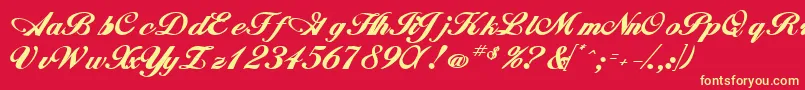 WhimsiScriptSskBold-Schriftart – Gelbe Schriften auf rotem Hintergrund