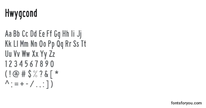 Czcionka Hwygcond – alfabet, cyfry, specjalne znaki