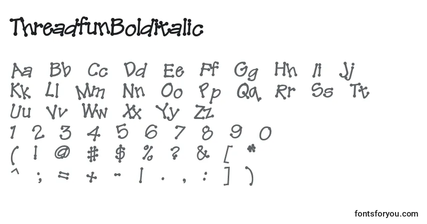 Шрифт ThreadfunBolditalic – алфавит, цифры, специальные символы