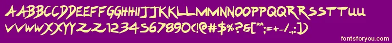 Fonte Hakturusbold – fontes amarelas em um fundo roxo