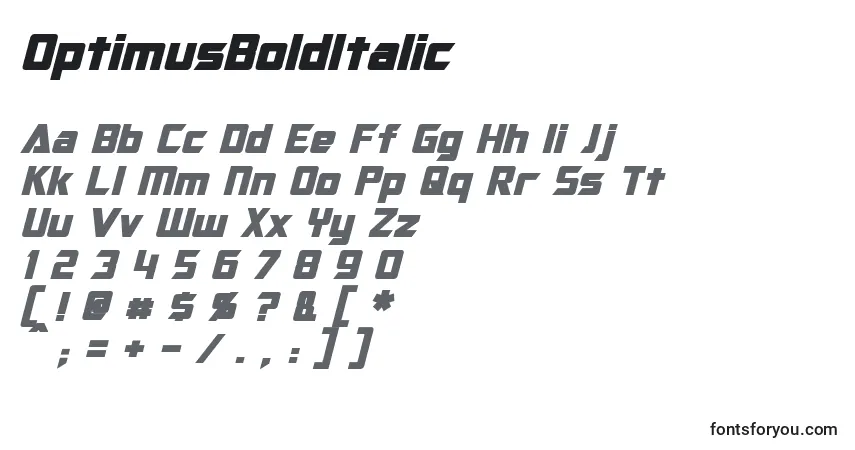 Schriftart OptimusBoldItalic – Alphabet, Zahlen, spezielle Symbole