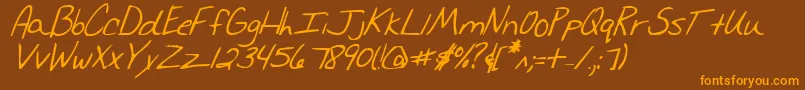 Więcej informacji o czcionce Merrichrisbi Czcionka Merrichrisbi – pomarańczowe czcionki na brązowym tle
