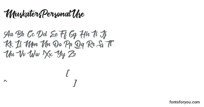 Schriftart MuskatersPersonalUse – Alphabet, Zahlen, spezielle Symbole
