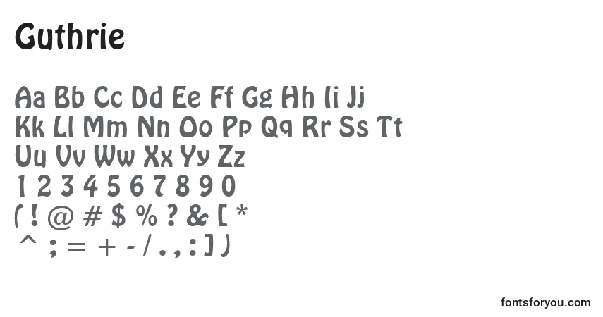 A fonte Guthrie – alfabeto, números, caracteres especiais