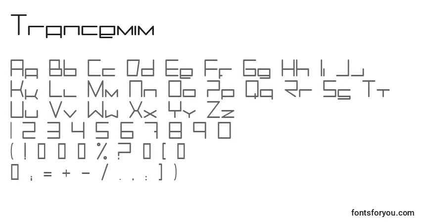 Trancemim Font – alphabet, numbers, special characters