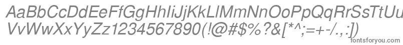 SansPsItalic-fontti – harmaat kirjasimet valkoisella taustalla