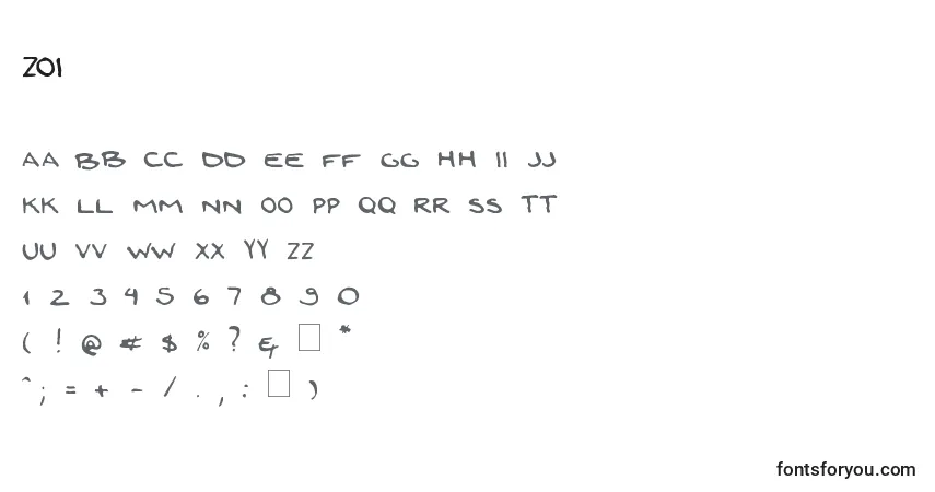 Schriftart Zoi – Alphabet, Zahlen, spezielle Symbole