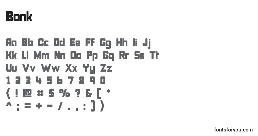 Schriftart Bonk – Alphabet, Zahlen, spezielle Symbole