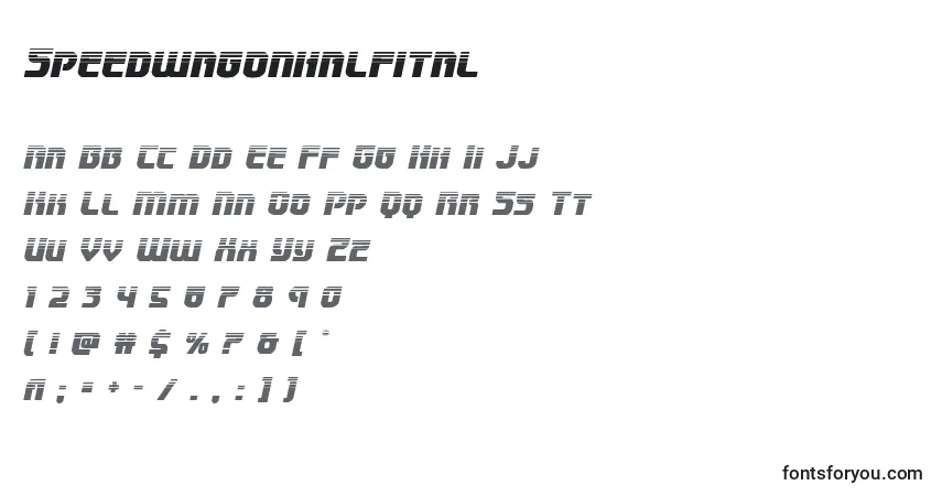 A fonte Speedwagonhalfital – alfabeto, números, caracteres especiais