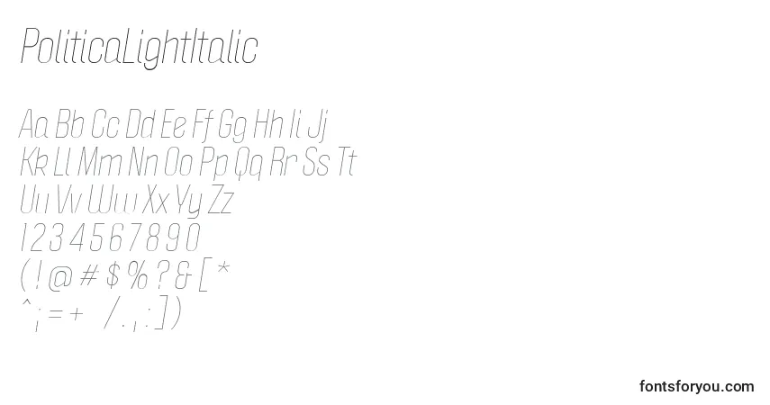 PoliticaLightItalic Font – alphabet, numbers, special characters