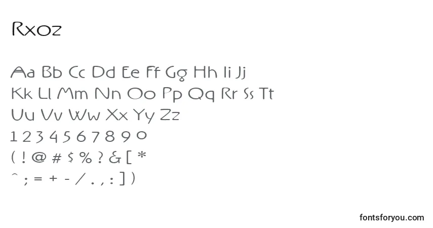 A fonte Rxoz – alfabeto, números, caracteres especiais
