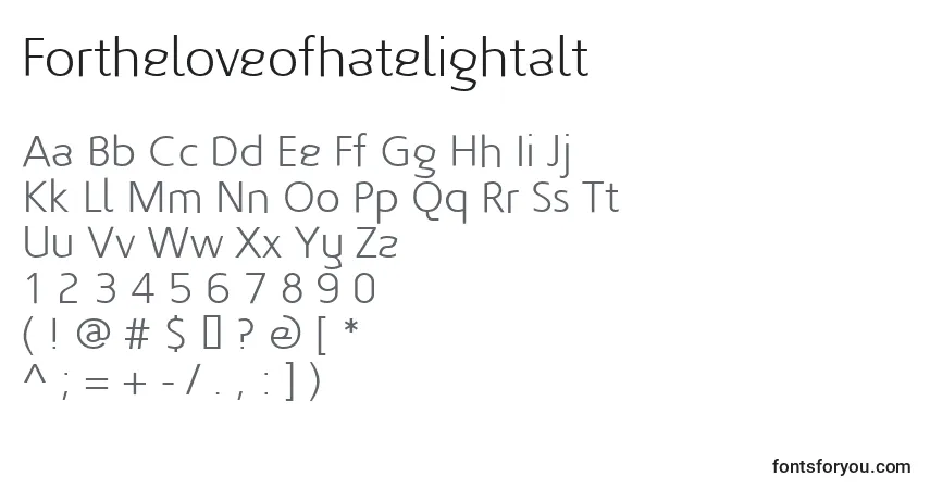 Шрифт Fortheloveofhatelightalt – алфавит, цифры, специальные символы