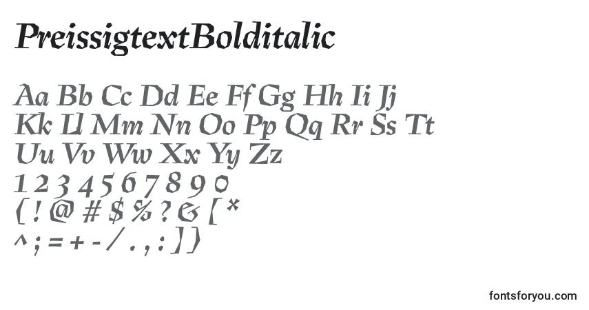 PreissigtextBolditalicフォント–アルファベット、数字、特殊文字