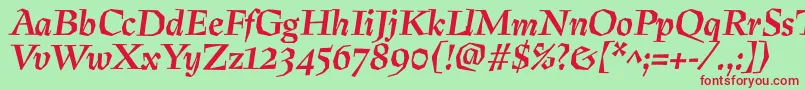 PreissigtextBolditalic Font – Red Fonts on Green Background