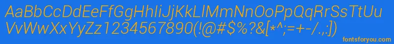 RobotoLightItalic-Schriftart – Orangefarbene Schriften auf blauem Hintergrund