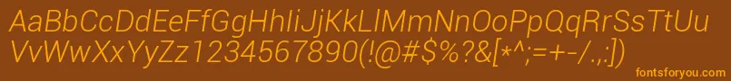 RobotoLightItalic-Schriftart – Orangefarbene Schriften auf braunem Hintergrund