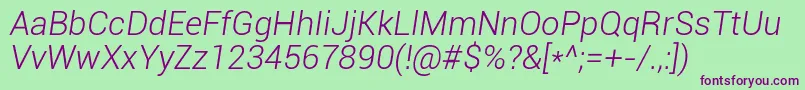 RobotoLightItalic Font – Purple Fonts on Green Background