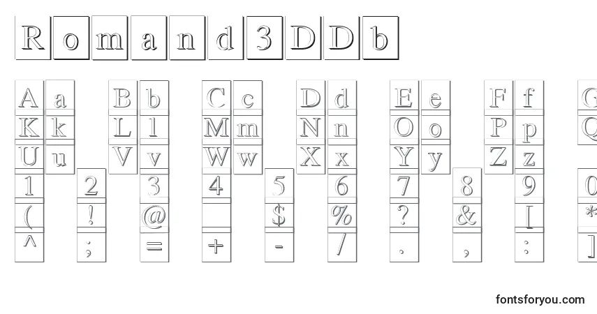 Czcionka Romand3DDb – alfabet, cyfry, specjalne znaki