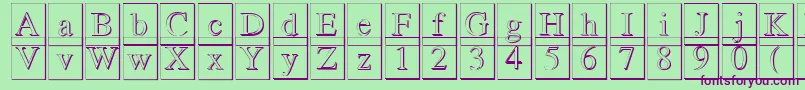 Romand3DDb-fontti – violetit fontit vihreällä taustalla