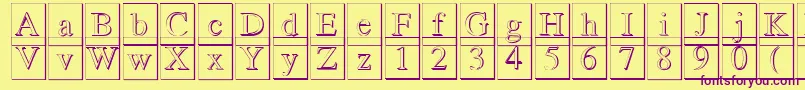 Romand3DDb-fontti – violetit fontit keltaisella taustalla