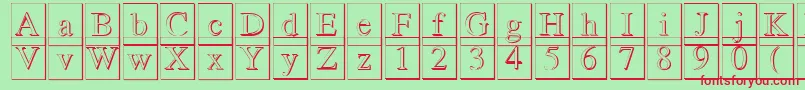 Romand3DDb-fontti – punaiset fontit vihreällä taustalla